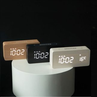Nouveau Creative Horloge En Bois Rechargeable electronique Horloge Automatique Temps Reveil De Mode Nordique Style Horloge - Noir