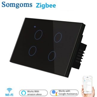 Somgoms Tuya 4Gang 1/2 voie US WiFi ZB lumieres intelligentes interrupteur tactile mural APP telecommande vocale lampe sans fil interrupteur maison intelligente - Noir