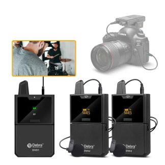 Debra DV01 / 02 micro-cravate sans fil UHF avec fonction de moniteur et micro d'interview pour Smartphone DSLR camera Webdiffusion - #1