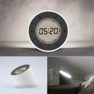 2 En 1 Multifonctionnel Numerique Reveil LED Nuit Lumiere Overturn Horloge Atmosphere Lampe 10 Levier Luminosite Reglage Festival Cadeau Pour Chambre Camping Randonnee Parti