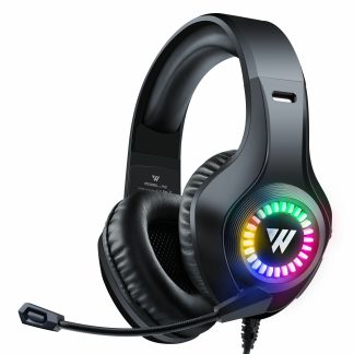 Wintory M3 Casque de jeu Stereo RVB Lumiere 50mm Pilote Stereo Reglable Casque antibruit avec micro - Noir