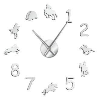 47 pouces horloge murale ferme decoration de la maison cowboys conception moderne geant horloge murale rodeo equitation montre murale bricolage - Argente