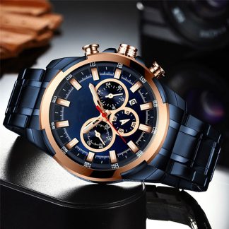 Deffrun Multifonction Business Style Hommes Montre-Bracelet etanche En Acier Inoxydable Quartz Montre - NO.1