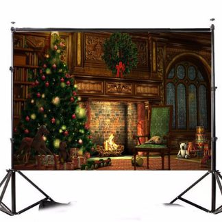 5x7FT arbre de noel cheminee fenetre photographie toile de fond fond Studio prop