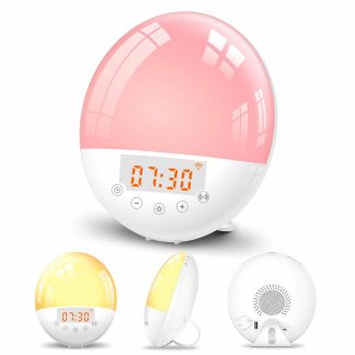 WIFI Sunrise Alarm Clock Light Radio FM Smart Wake Up LED Sunrise Light Tuya APP Control Work with Alexa / Google 7 Colors Sunrise Simulation - NOUS