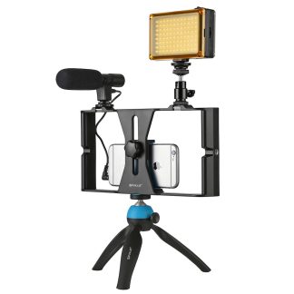 PULUZ PKT3023 plate-forme video pour smartphone LED Studio Light Video Shotgun Microphone Mini trepied Mount Kits