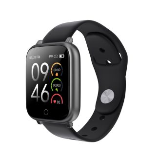 Bakeey Q1S BT5.0 bracelet en aluminium coque IP68 etanche frequence cardiaque moniteur de pression arterielle contrele de la camera montre intelligente - Noir