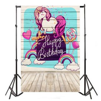5x7ft joyeux anniversaire sucette Licorne photographie toile de fond Studio Prop fond
