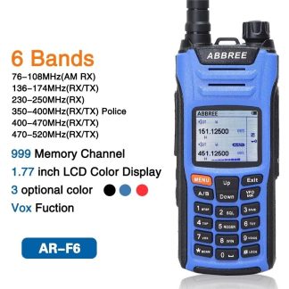 ABBREE AR-F6 talkie-walkie Six 6 bandes bande de police LCD ecran couleur double affichage double veille 999CH DTMF SOS Radio jambon - Noir Prise UE